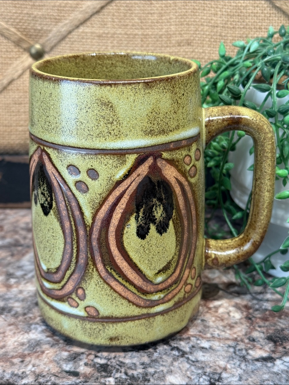 Vintage Green Ceramic Art Mug